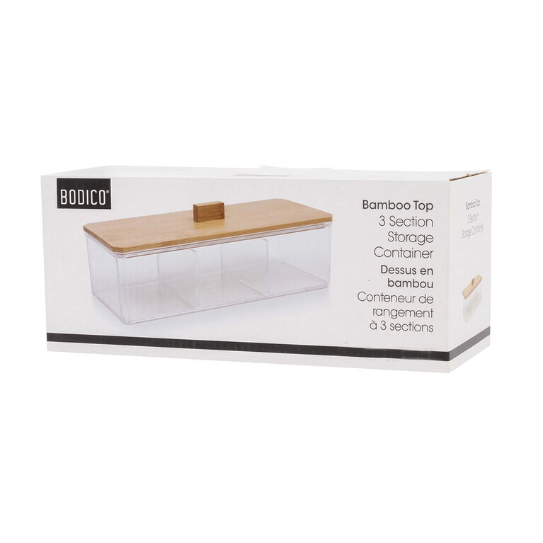 Bodico Rectangular Plastic Storage Container with Bamboo Lid, 9.45L x  2.87H x 4.13W, Clear