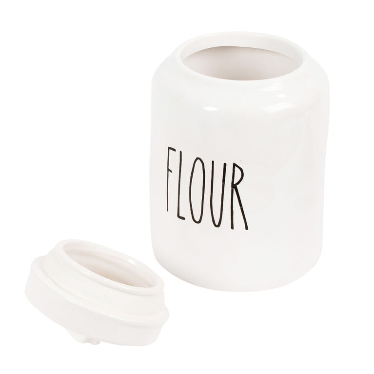 Truu Design Farmhouse Modern Ceramic Flour Jar, 9.5"H x 4"Diameter, White