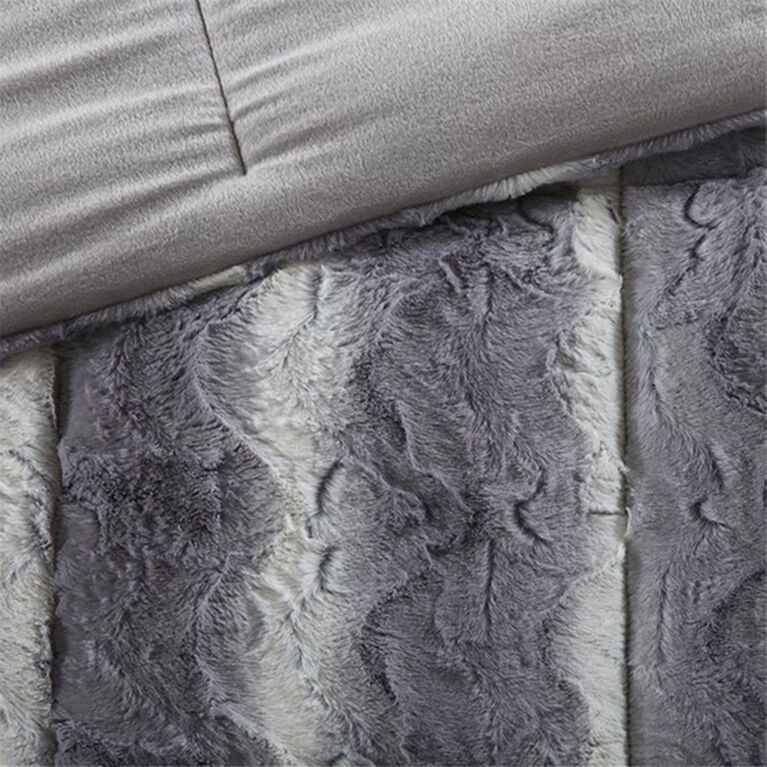 Madison Park Zuri Faux Fur Comforter Set Double/Queen Grey