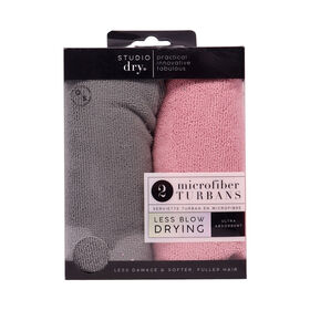 SD Core 2Pc Hair Drying Towels - Pink & Grey