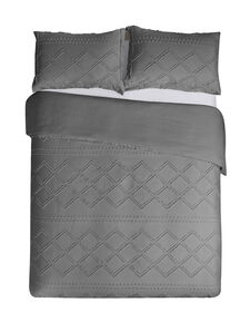 Krinkle - Double/Queen Duvet Cover Set - Diamond Clipped Jacquard, Steel Grey