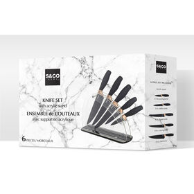 S&CO Safdie Black 6PC Knife Set Acrylic Stand