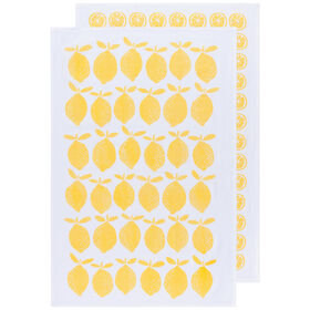 Lemon Print Yellow Floursack Dishtowels Set of 2
