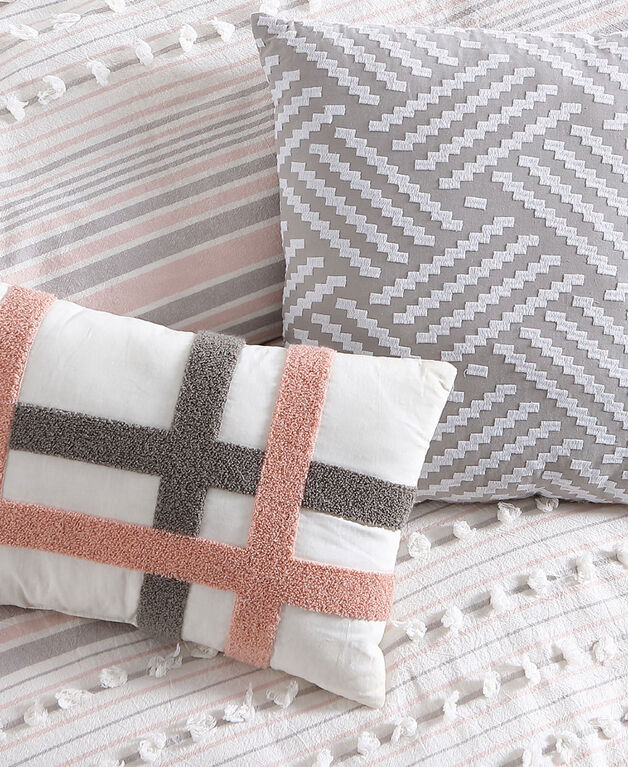 Swift Home - Cotton Dobby Stripe 5pcs Comforter Set Double/Queen -  Blush