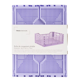Truu Design Folding Plastic Storage Organization Crate, 16"L x 12"W x 7"H, Lilac