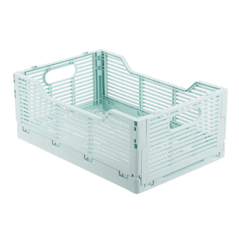 Truu Design Folding Plastic Storage Organization Crate, 12"L x 8"W x 4.5"H, Seafoam