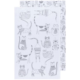 Cat Print London Gray Floursack Dishtowels Set of 2