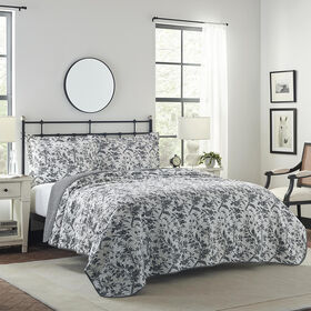 Laura Ashley Amberley 3 Pc  Double/Queen Quilt Set, Black