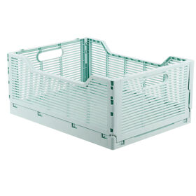Truu Design Folding Plastic Storage Organization Crate, 16"L x 12"W x 7"H, Seafoam