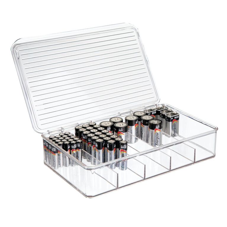 iDesign RPET Linus Stackable Battery Organizer Box Clear