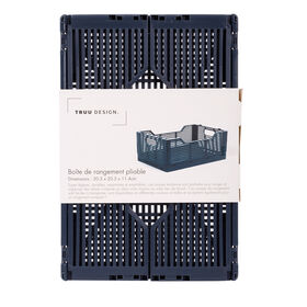 Truu Design Folding Plastic Storage Organization Crate, 12"L x 8"W x 4.5"H, Navy
