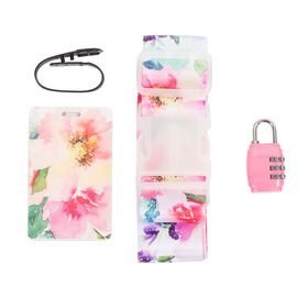 Global 3-Piece Floral Luggage Set with Luggase Strap, Luggage Tag, & Lock, Pink