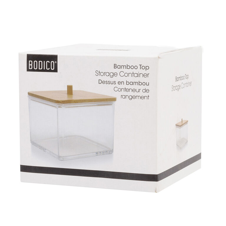 Bodico Square Plastic Storage Container with Bamboo Lid, 3.74" x 3.46"H x 3.74"W, Beige