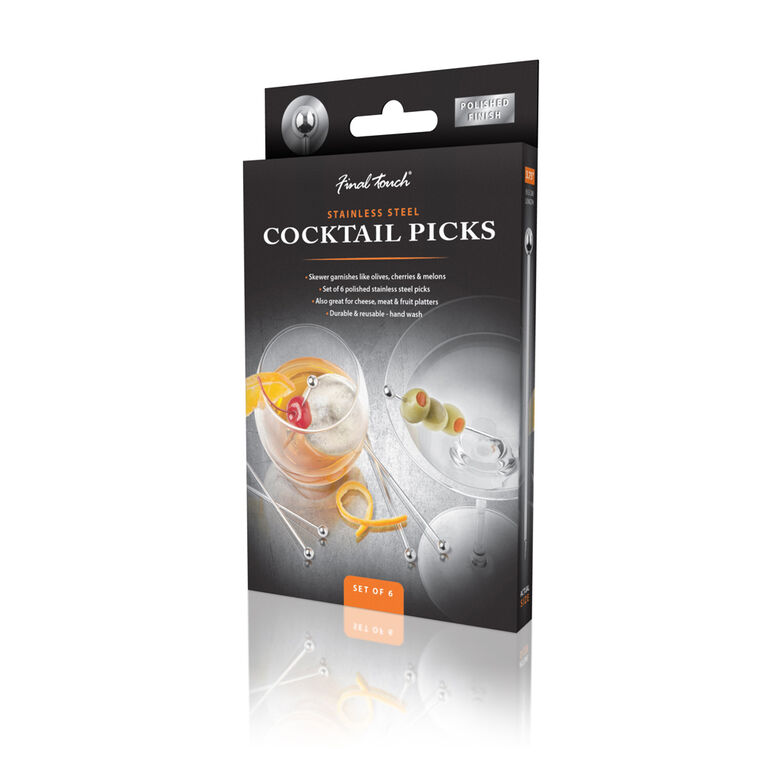 Final Touch Stainless Steel Cocktail Picks - Set of 6