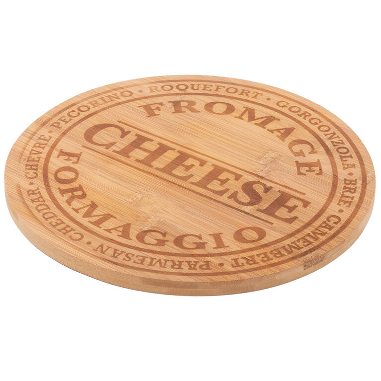 Luciano Housewares Engraved Bamboo Cheese Board Perfect For Thanksgiving, Christmas, & More, 10.75"D, Beige
