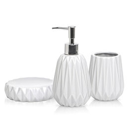 Harman 3PC Gem Ceramic Bath Set (Dispenser 3.5x3.5x7"/Tumbler 3x3x4"/Soap Dish 4.5x1") White-Giftboxed
