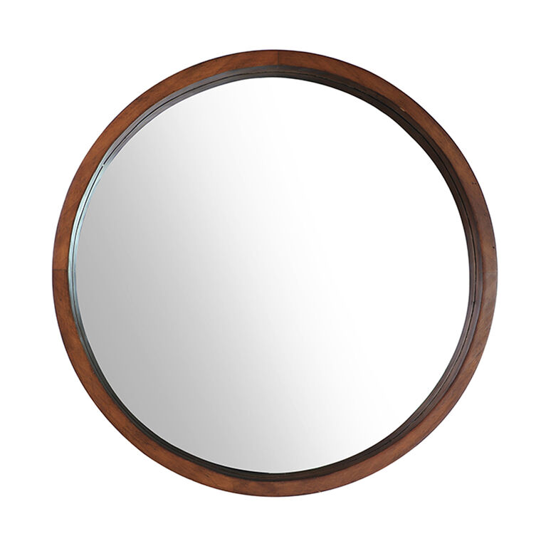 30" X 30" Walnut Wood Round Mirror