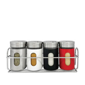 JS Gourmet 4Pc Spice Jars With Metal Rack