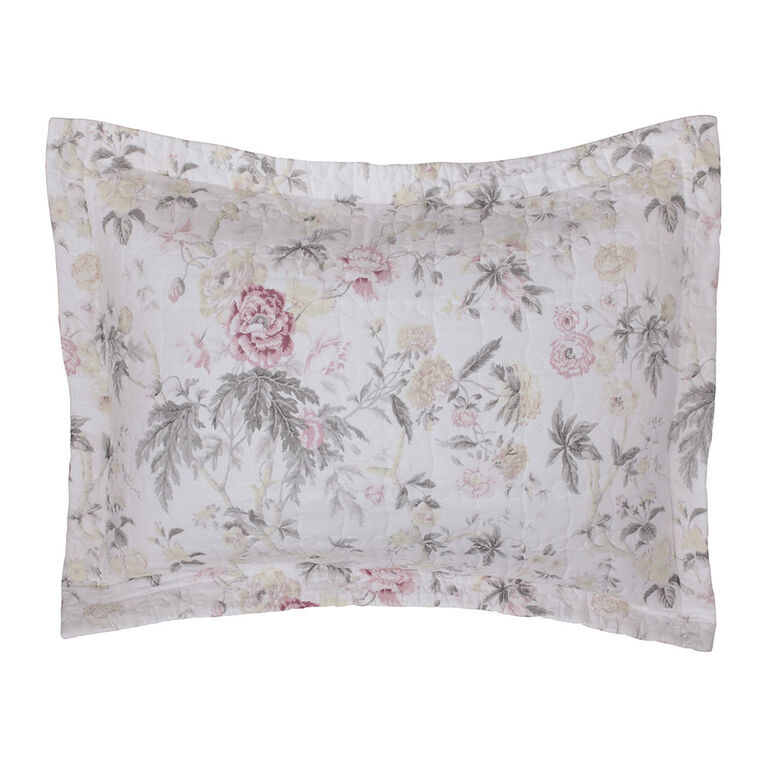 Laura Ashley Breezy Floral  3 Pc  King Quilt Set, Pastel Grey