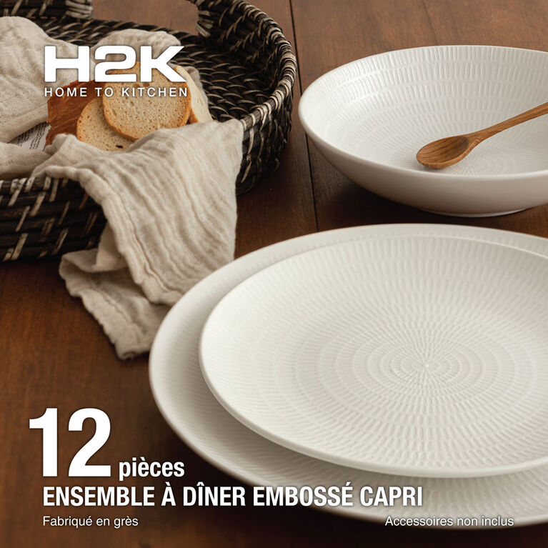S&CO Capri 12Pc Stoneware White Dinnerware Set