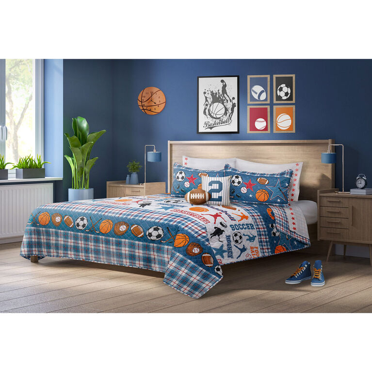 S&CO Quilt 3Pc Set Double/Queen All Star Blue