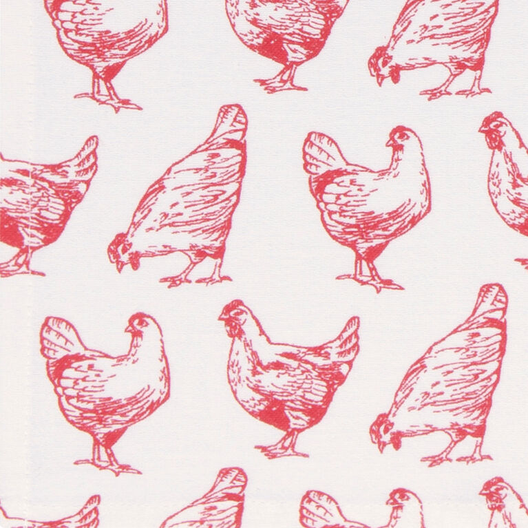 Chickens Print Red Floursack Dishtowels Set of 2