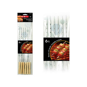 Better Barbeques Metal Skewers with Wooden Handle, 16"L, 6 Pieces