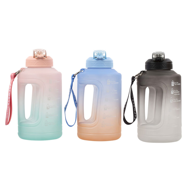 PURE Plastic Motivational Water Bottle with Carrying Handle, Lockable Lid, & Straw, 1.5L - colour may vary, selected at random, 1 per order