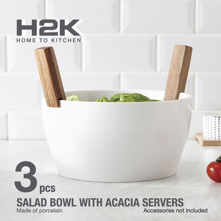 S&CO Salad Bowl W/Acacia Servers 24 Cm