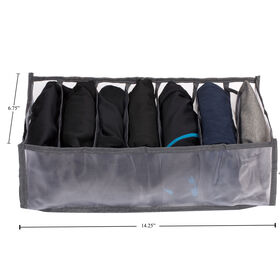 Home Essentials 7 Compartment Wardrobe Clothes Organizer, 14"L x 7"W x 5"H, Clear Mesh