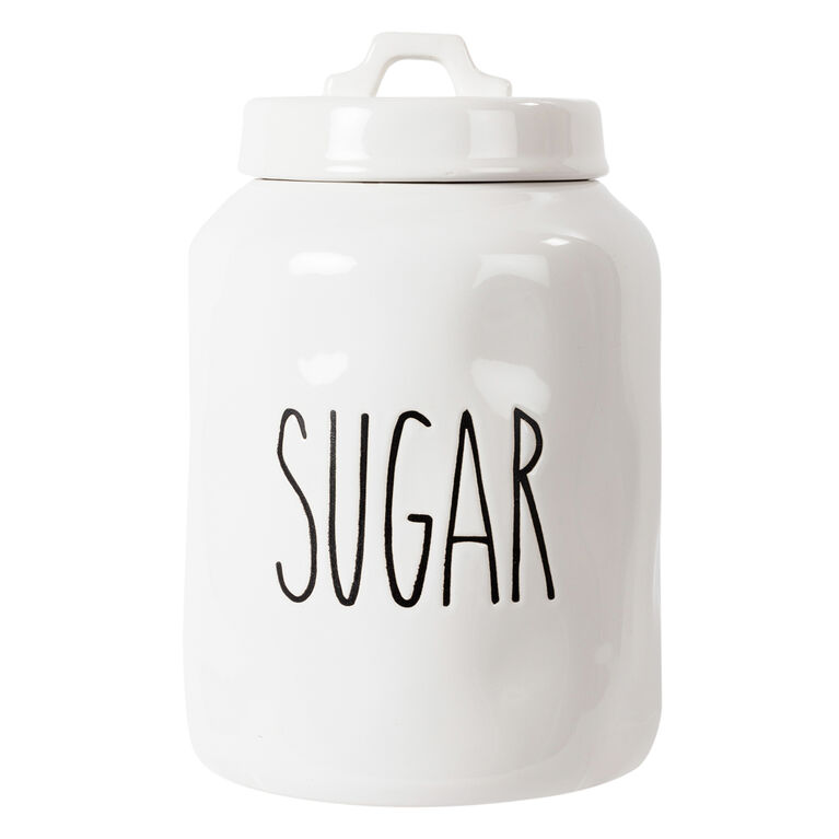 Truu Design Farmhouse Modern Ceramic Sugar Jar, 9.5"H x 4"Diameter, White