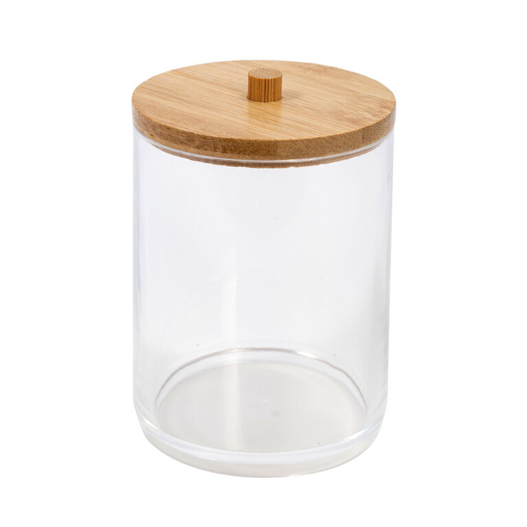 Bodico Round Plastic Storage Container with Bamboo Lid, 2.76"L x 4.53"H x 2.76"W, Beige