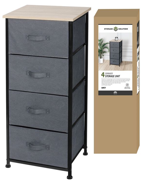 Storage Solution Grey 4-Drawer Storage Tower