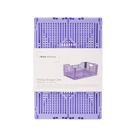 Truu Design Folding Plastic Storage Organization Crate, 12"L x 8"W x 4.5"H, Lilac