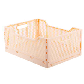 Truu Design Folding Plastic Storage Organization Crate, 16"L x 12"W x 7"H, Pink