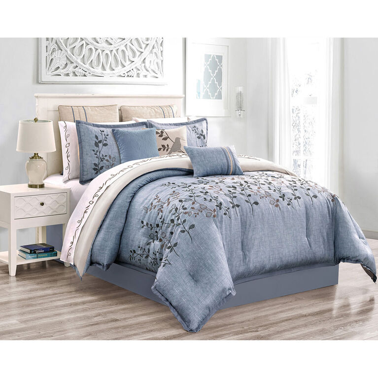 S&CO Enya 7PC Blue Queen Comforter Set
