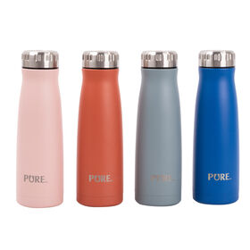 PURE Stainless Steel Vacuum Insulated Unique and Modern Widemouth Water Bottle, 17 Ounces - colour may vary, selected at random, 1 per order