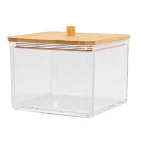 Bodico Square Plastic Storage Container with Bamboo Lid, 3.74" x 3.46"H x 3.74"W, Beige