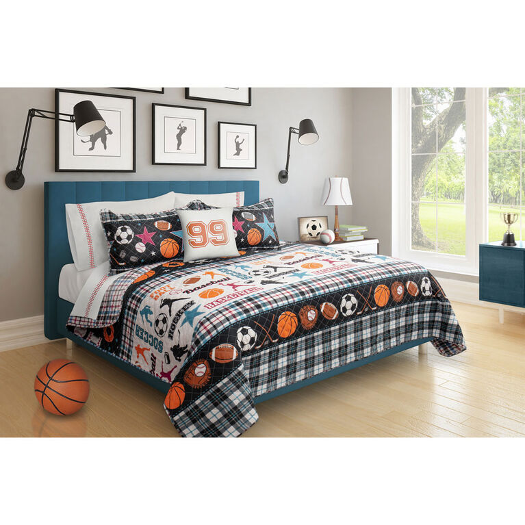 S&CO Quilt 3Pc Set Double/Queen All Star Black
