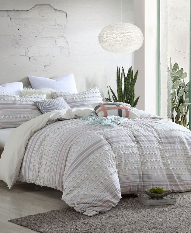 Swift Home - Cotton Dobby Stripe 5pcs Comforter Set Double/Queen -  Blush