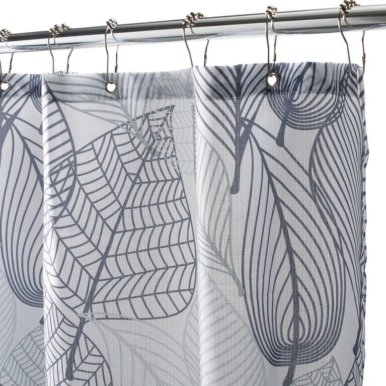 Moda At Home Grey Leaves Shower Curtain 72"X 72"