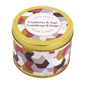 Kiera Grace 3-Wick Cranberry & Sage Soy Blend Tin Candle